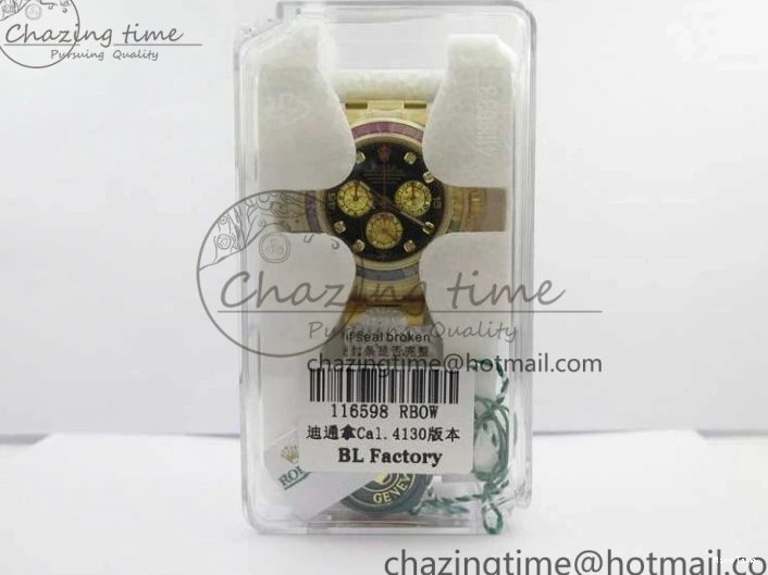 MiroTime 0306 Daytona 116589RBOW YG Rainbow Crystal BLF Best Edition Black Dial on YG Bracelet A SmoothTexture 3175